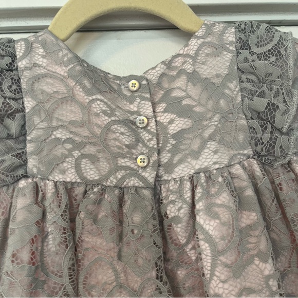 Laura Ashley Light Pink and Gray Lace Dress Girl’s size 5 short sleeve party - Picture 8 of 9